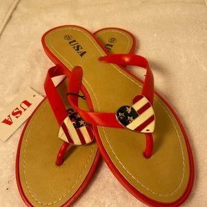 Patriotic Sandals USA Heart Embellishment. Red/White/Blue Size  9